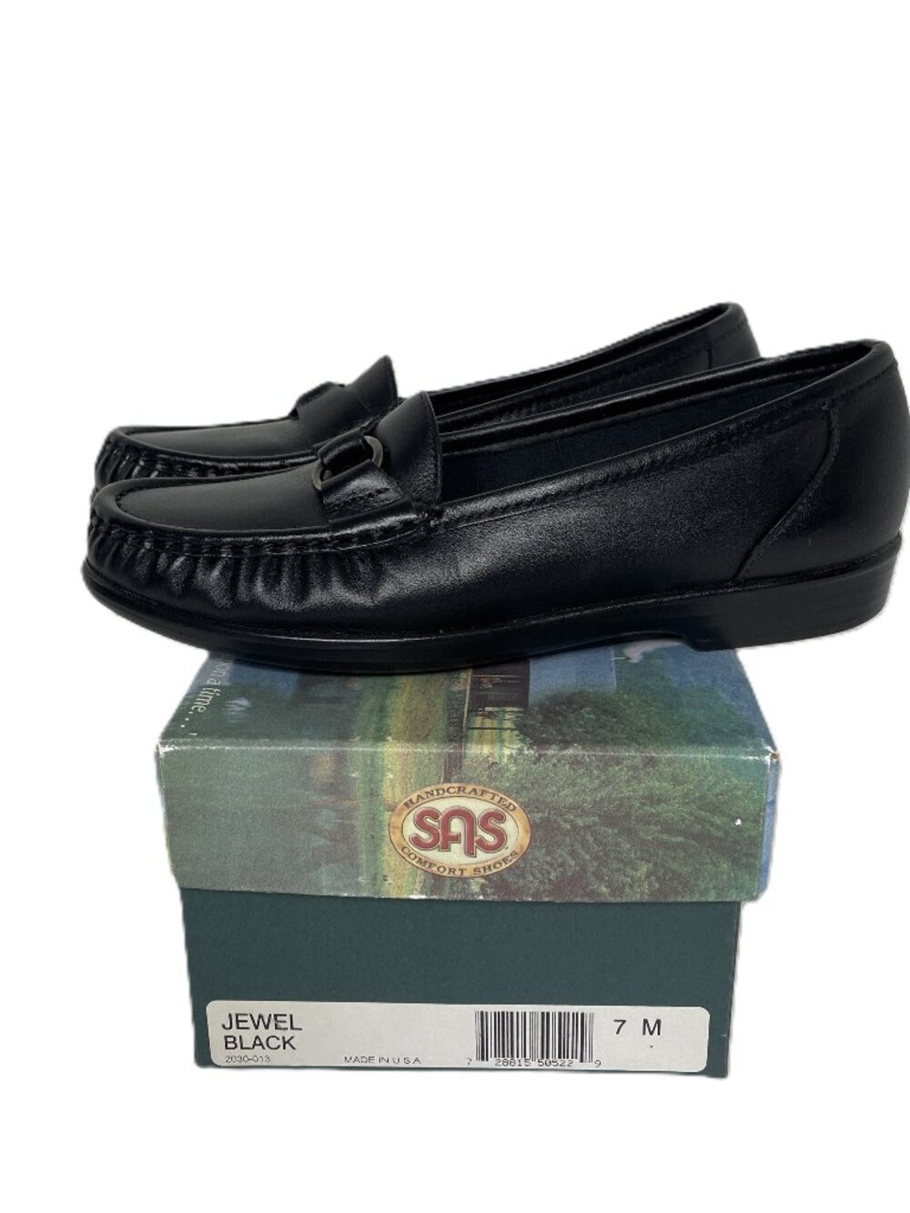 SAS Shoes Loafers Women 7 M Black Leather Slip On Tripad Comfort Jewel Ring USA